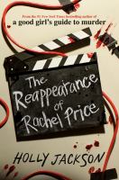 cover of the reappearance of rachel price featuring a film clap board, red cords, and blood splatters